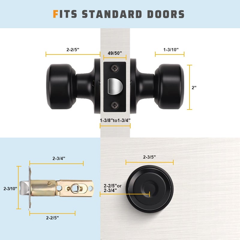 KNOBWELL 6 Pack Matte Black Passage Door Knobs, Interior Door Knob for Closet Hallway Doors, Keyless Indoor Door Handle - Image 5